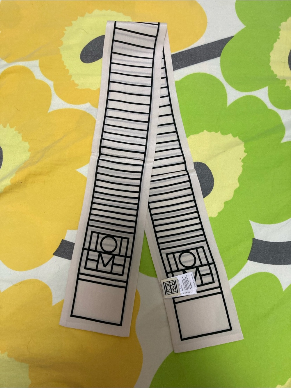Toteme Cream and Black Striped Logo Twilly